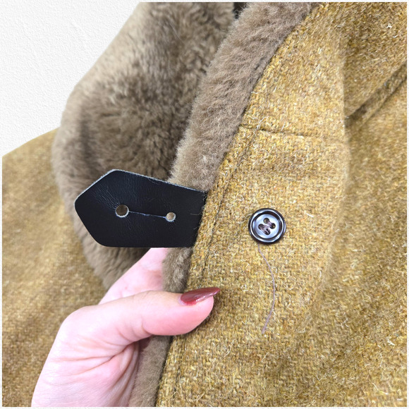 Vintage 50s Mustard Brown Mighty-Mac Fisherman Wool Coat Fur Collar Size 40 USA - Picture 13 of 16